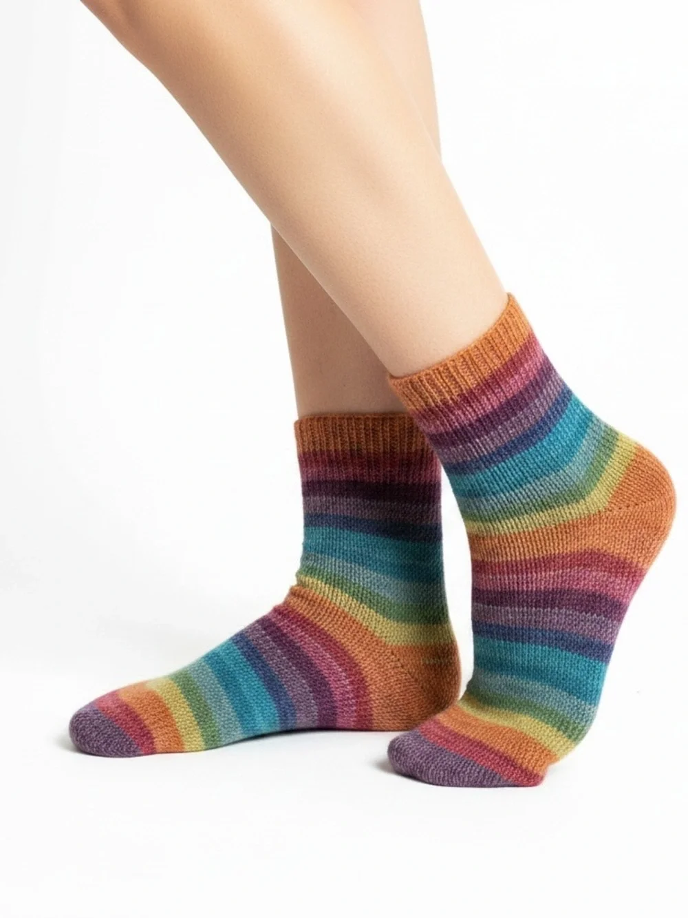 Sybil Rainbow Handcrafted Merino Wool Socks - Erlbacher Knit - Women Size 7-8.5